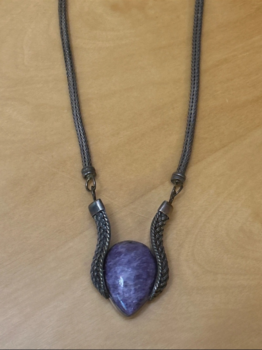 Vintage Sajen 925 Sterling Silver Necklace with Amethyst Pendant